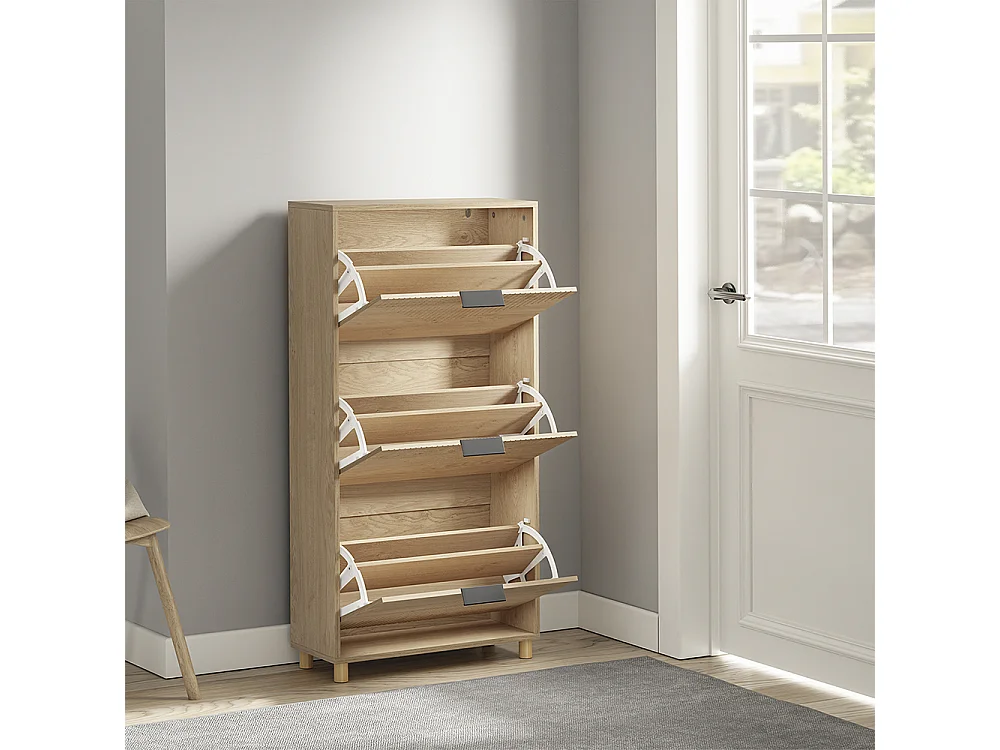 SoBuy Skoskåp 3 Lådor Ljus Ek 60x24x120cm FSR213-N
