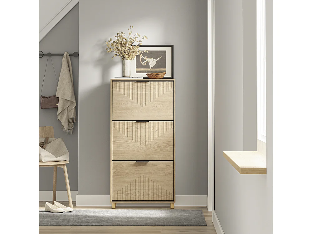 SoBuy Skoskåp 3 Lådor Ljus Ek 60x24x120cm FSR213-N