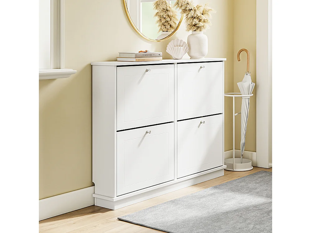 SoBuy Meuble à chaussures 4 portes à clapet Blanc 105x48x78cm FSR216-W