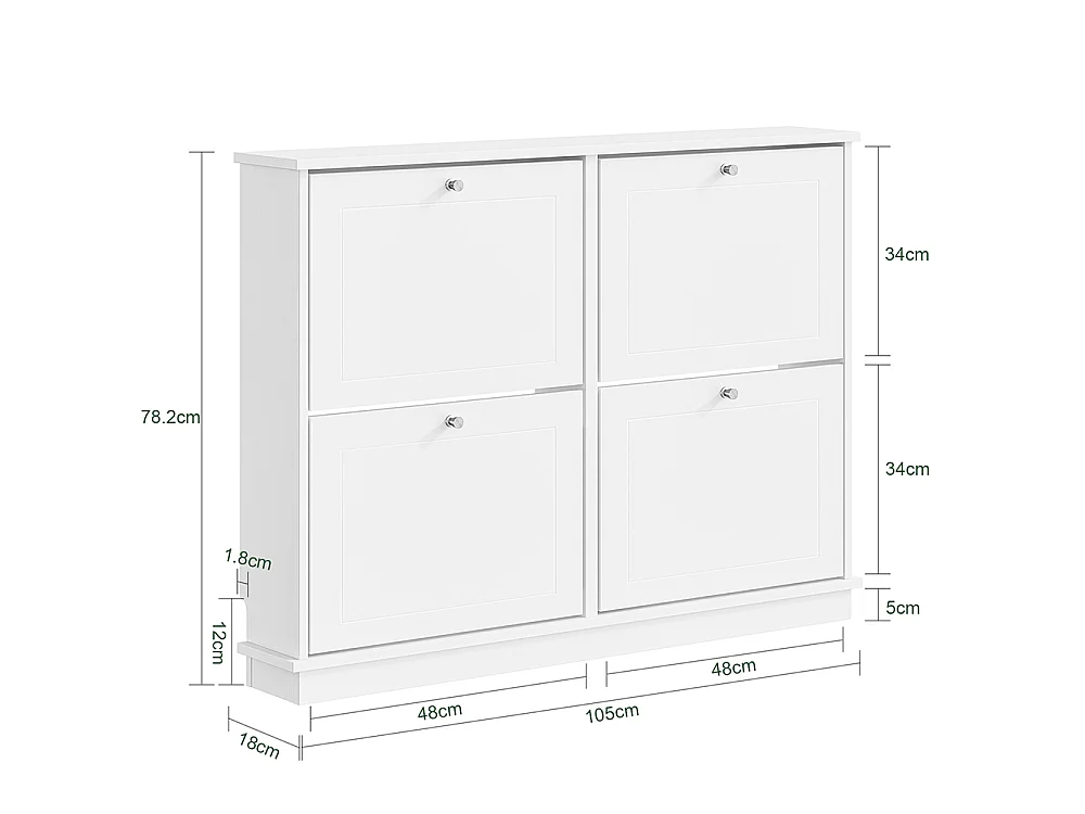 SoBuy Meuble à chaussures 4 portes à clapet Blanc 105x48x78cm FSR216-W