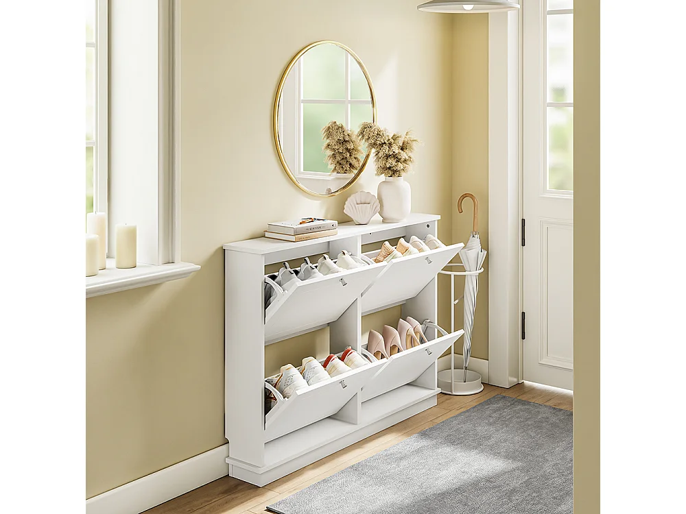SoBuy Meuble à chaussures 4 portes à clapet Blanc 105x48x78cm FSR216-W