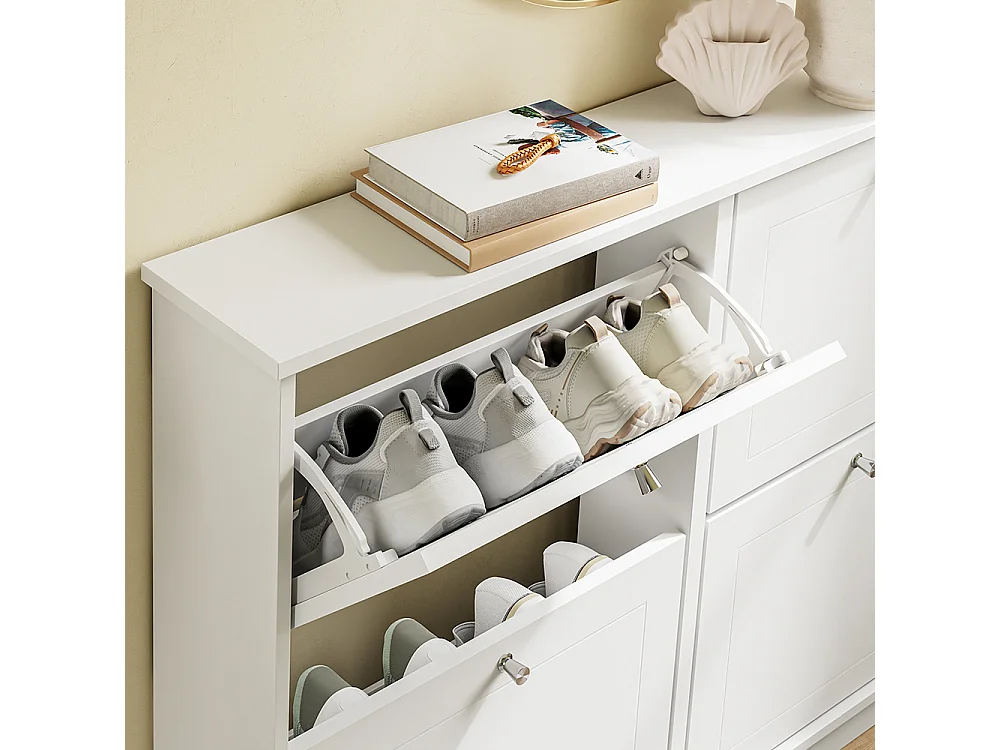 SoBuy Meuble à chaussures 4 portes à clapet Blanc 105x48x78cm FSR216-W