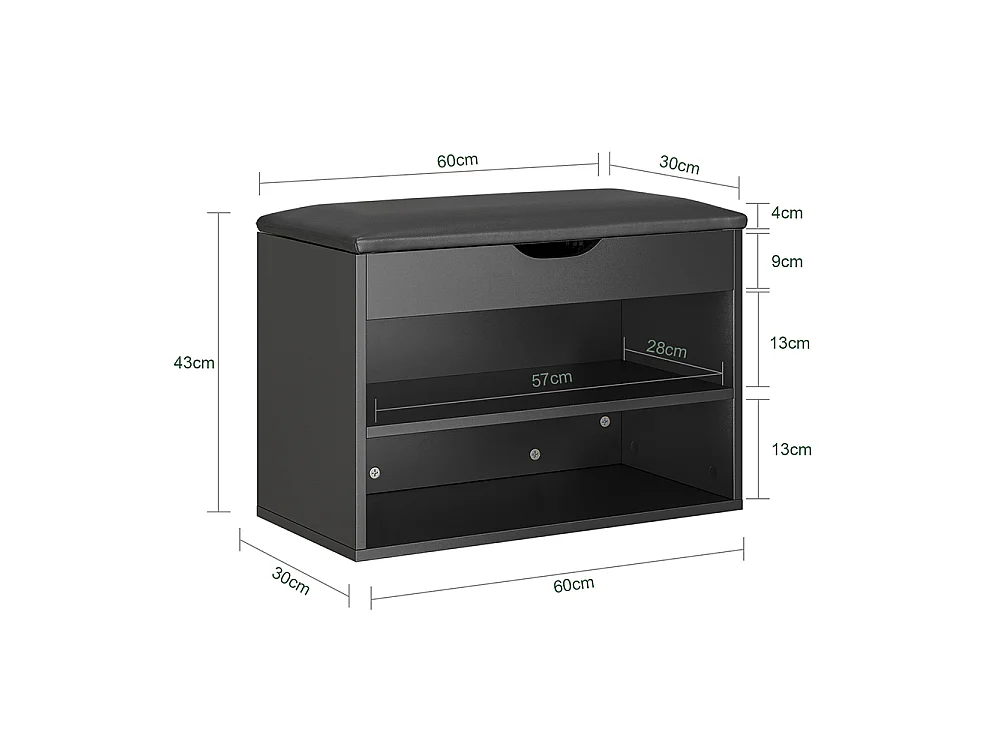 SoBuy Banc Rangement Chaussures Couleur Noir 60x30x43cm FSR25-SCH