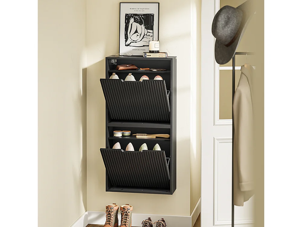 SoBuy Meuble Chaussures Portes Rabattables Noir 50x19x99.6cm FSR204-SCH