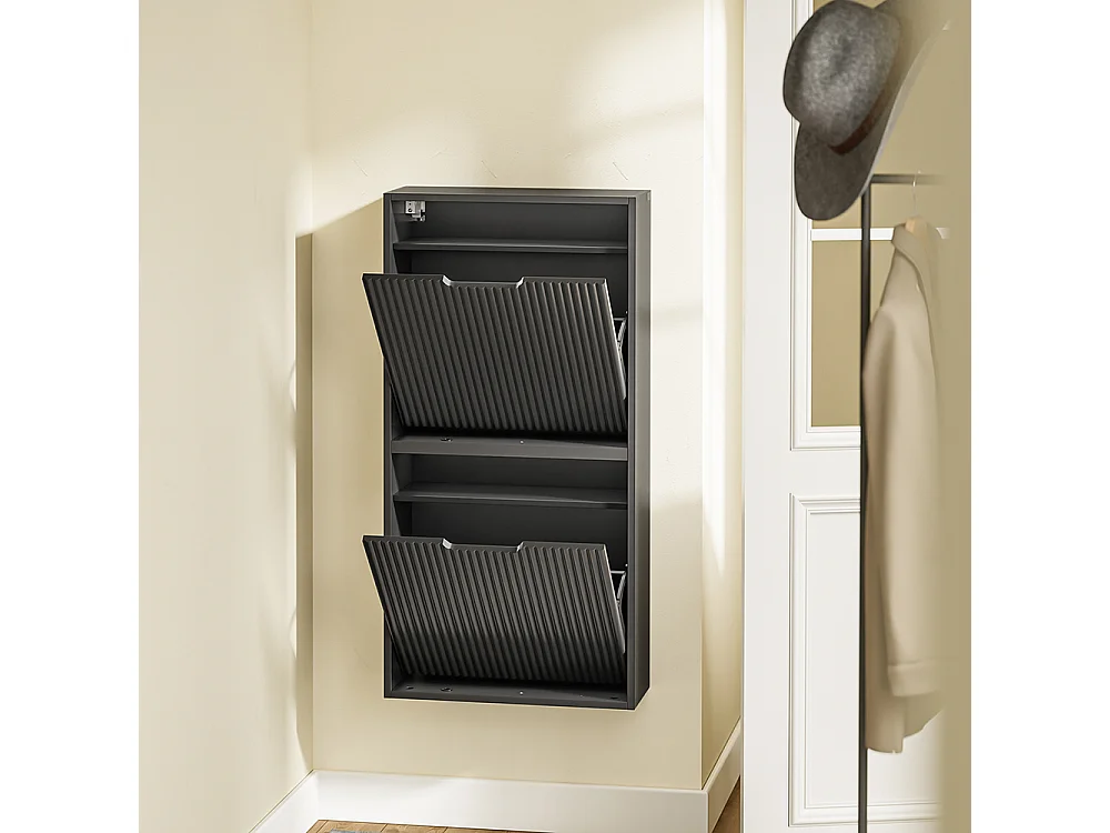 SoBuy Meuble Chaussures Portes Rabattables Noir 50x19x99.6cm FSR204-SCH