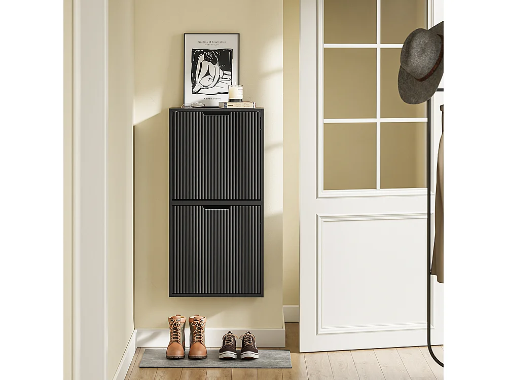 SoBuy Meuble Chaussures Portes Rabattables Noir 50x19x99.6cm FSR204-SCH