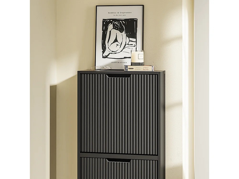 SoBuy Meuble Chaussures Portes Rabattables Noir 50x19x99.6cm FSR204-SCH