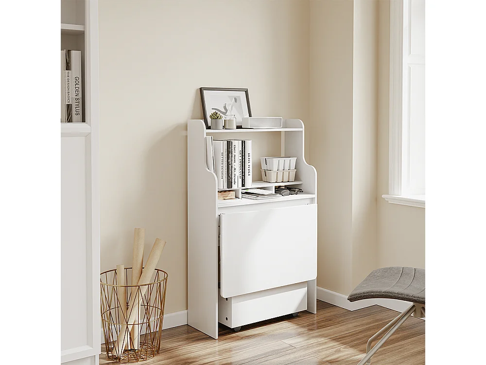 SoBuy Table murale pliante avec tiroir Roulettes Blanc 61,5x25x100,6cm FWT105-II-W