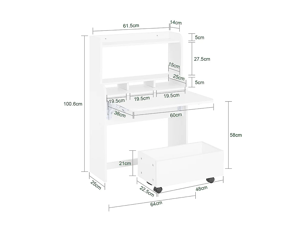SoBuy Table murale pliante avec tiroir Roulettes Blanc 61,5x25x100,6cm FWT105-II-W