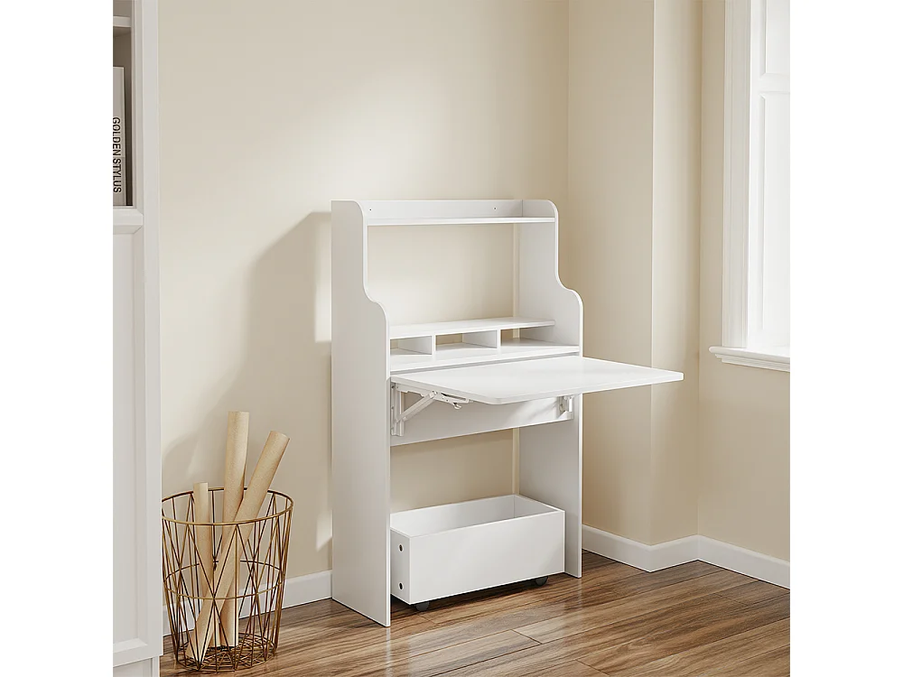 SoBuy Table murale pliante avec tiroir Roulettes Blanc 61,5x25x100,6cm FWT105-II-W