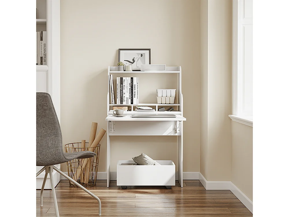SoBuy Table murale pliante avec tiroir Roulettes Blanc 61,5x25x100,6cm FWT105-II-W
