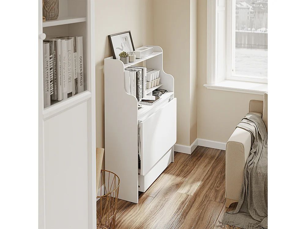 SoBuy Table murale pliante avec tiroir Roulettes Blanc 61,5x25x100,6cm FWT105-II-W