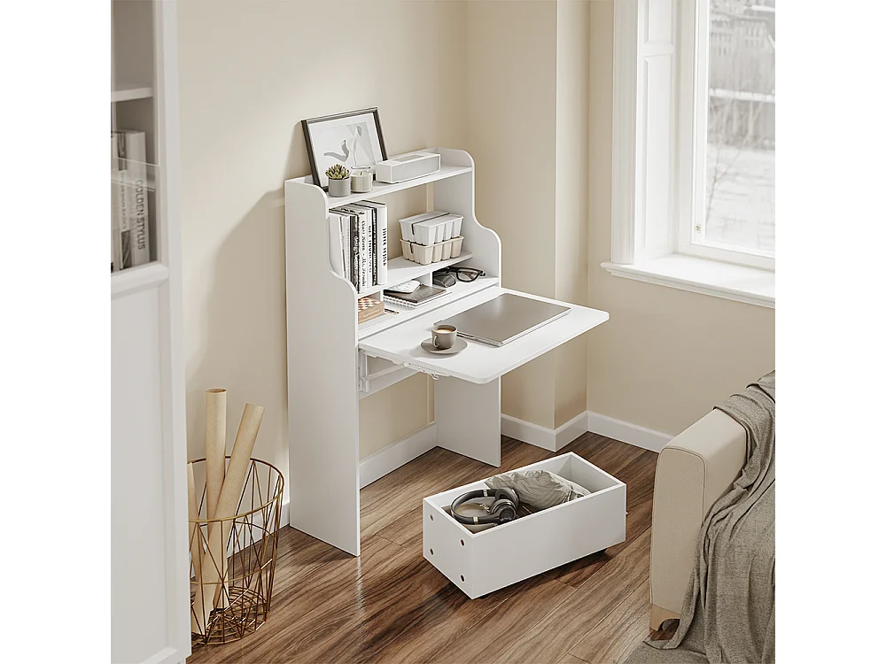 SoBuy Table murale pliante avec tiroir Roulettes Blanc 61,5x25x100,6cm FWT105-II-W