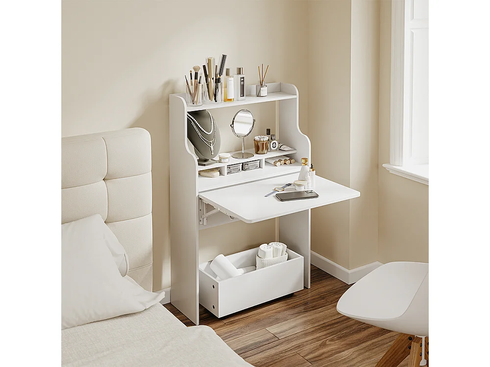 SoBuy Table murale pliante avec tiroir Roulettes Blanc 61,5x25x100,6cm FWT105-II-W