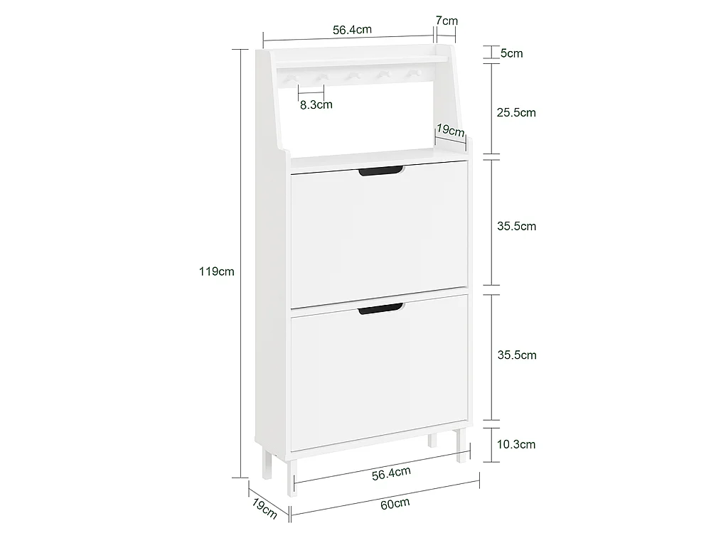 SoBuy Meuble Chaussures Rangement Porte Blanc 60x19x119cm FSR221-W