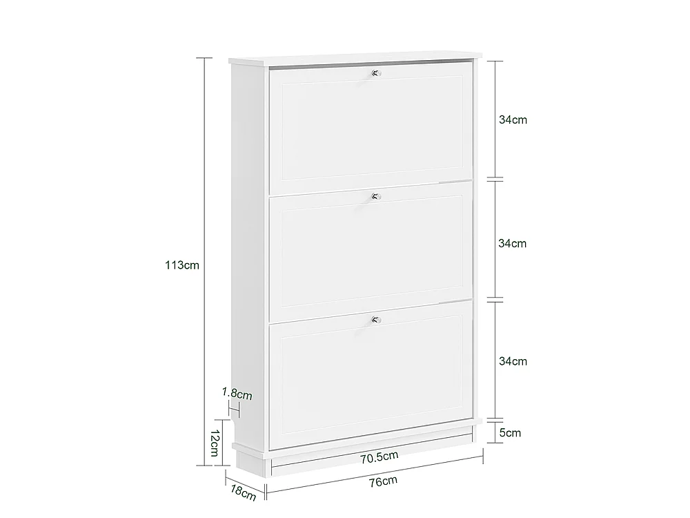 SoBuy Skoskab 3 døre Hvid 76x18x113cm FSR215-W