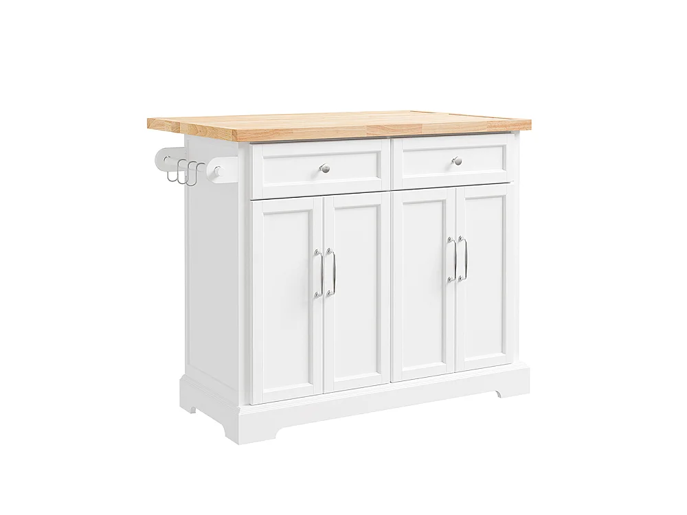 SoBuy | Chariot de cuisine blanc avec 2 tiroirs | Table de cuisine pliable pour espace optimisé |