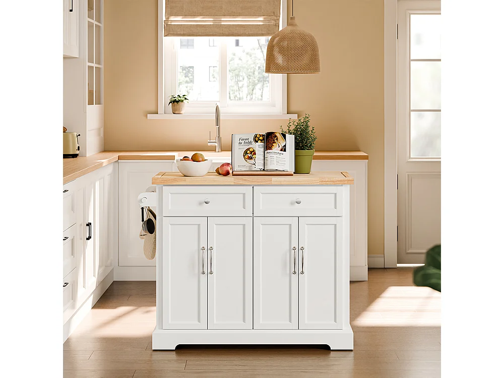 SoBuy | Chariot de cuisine blanc avec 2 tiroirs | Table de cuisine pliable pour espace optimisé |