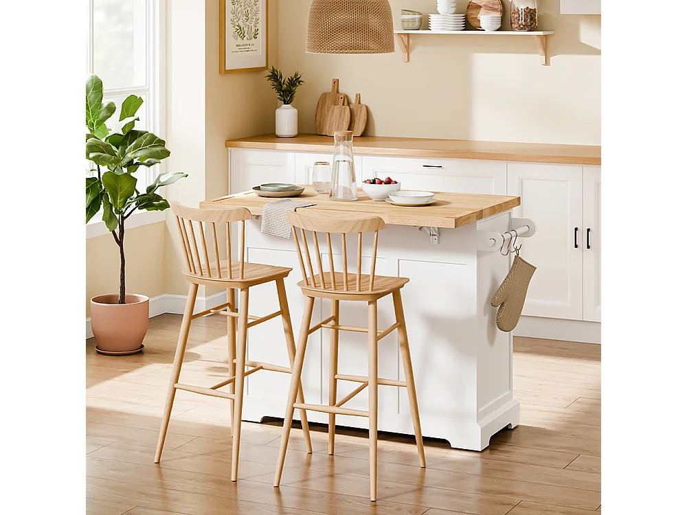SoBuy | Chariot de cuisine blanc avec 2 tiroirs | Table de cuisine pliable pour espace optimisé |