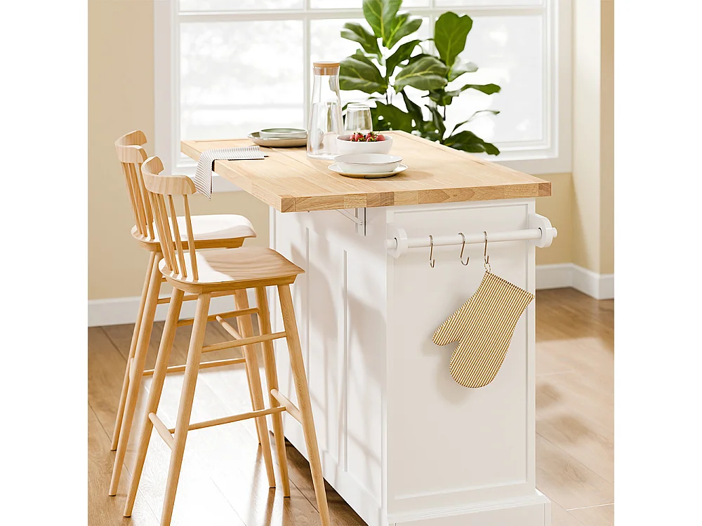 SoBuy | Chariot de cuisine blanc avec 2 tiroirs | Table de cuisine pliable pour espace optimisé |