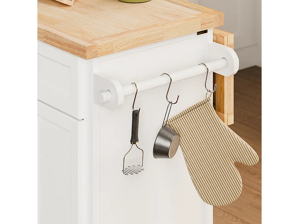 SoBuy | Chariot de cuisine blanc avec 2 tiroirs | Table de cuisine pliable pour espace optimisé |