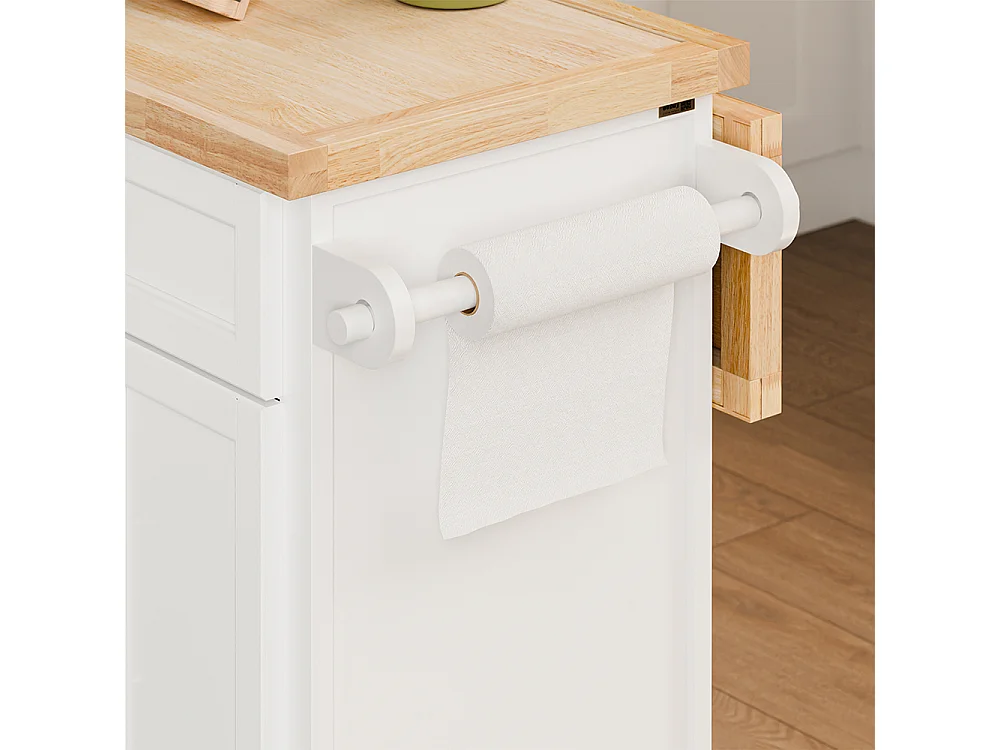 SoBuy | Chariot de cuisine blanc avec 2 tiroirs | Table de cuisine pliable pour espace optimisé |