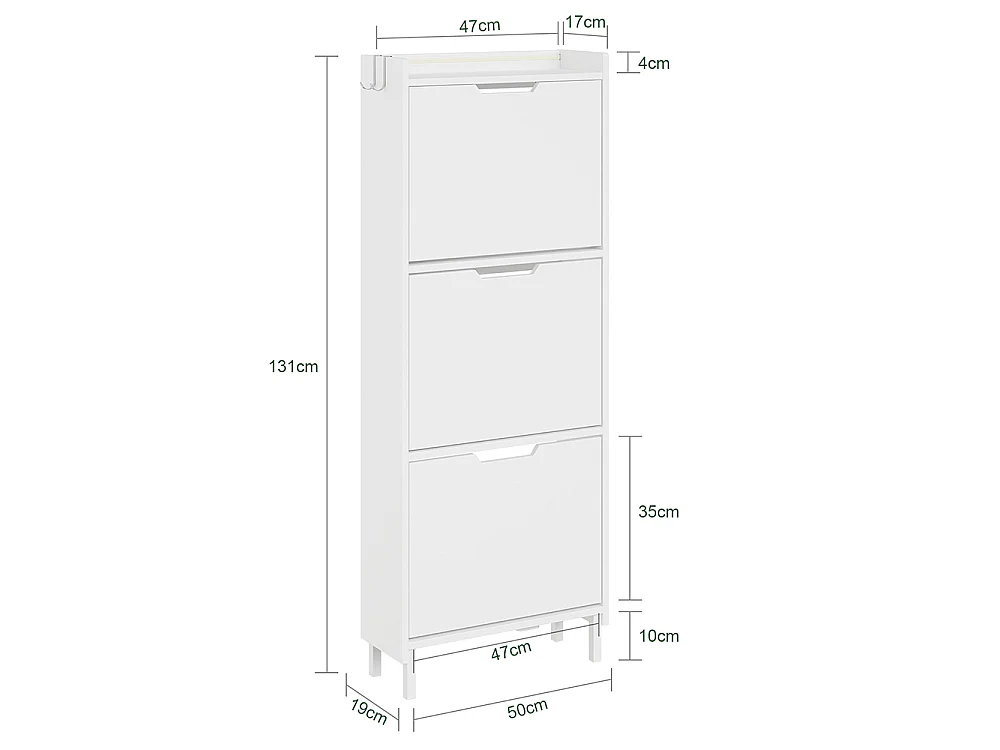 SoBuy Skohylde Klapbar Hvid 50x19x131cm FSR151-H-E-W