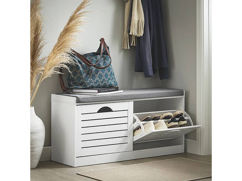 SoBuy Banc Rangement Chaussures Blanc Gris 97x30x47cm FSR62-II-W