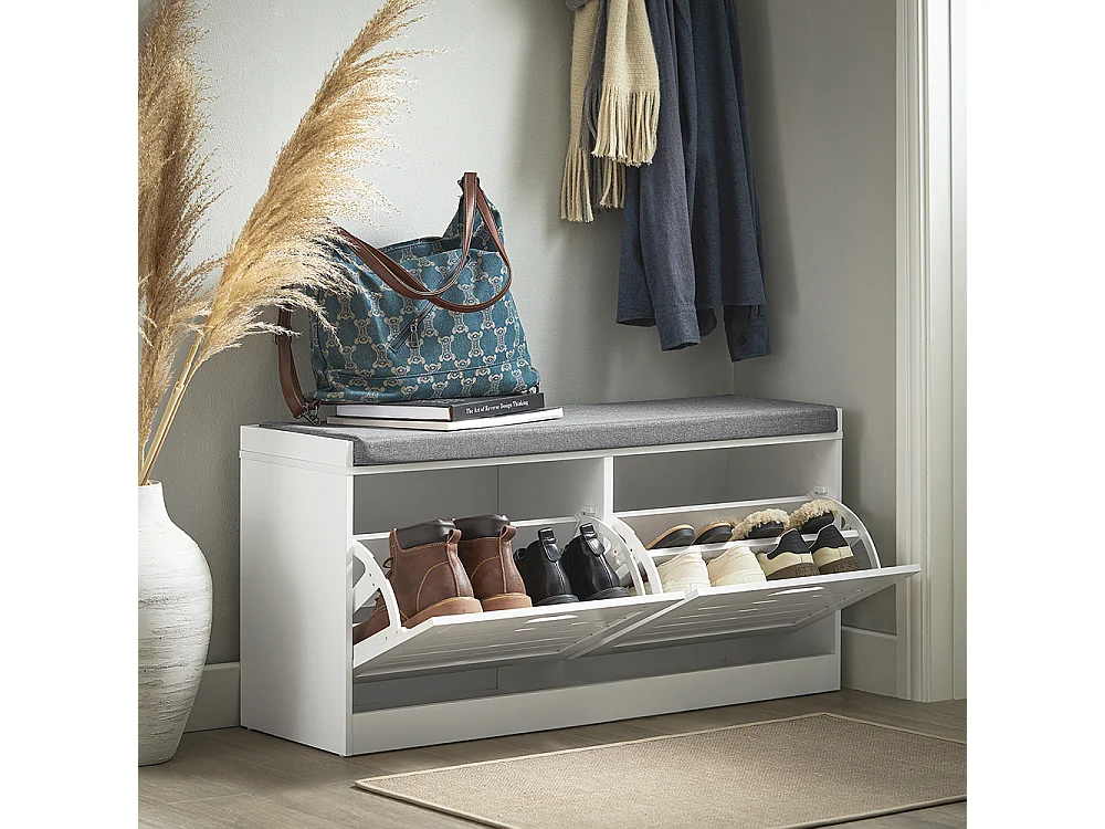 SoBuy Banc Rangement Chaussures Blanc Gris 97x30x47cm FSR62-II-W