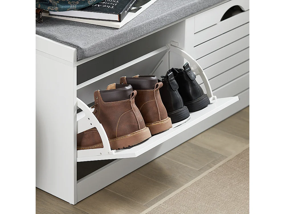 SoBuy Banc Rangement Chaussures Blanc Gris 97x30x47cm FSR62-II-W