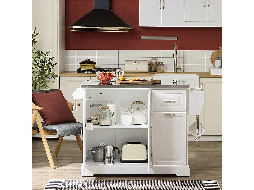 SoBuy Köksö med klappbar sida Förvaring Vit 107x71x91cm FKW128-II-ST