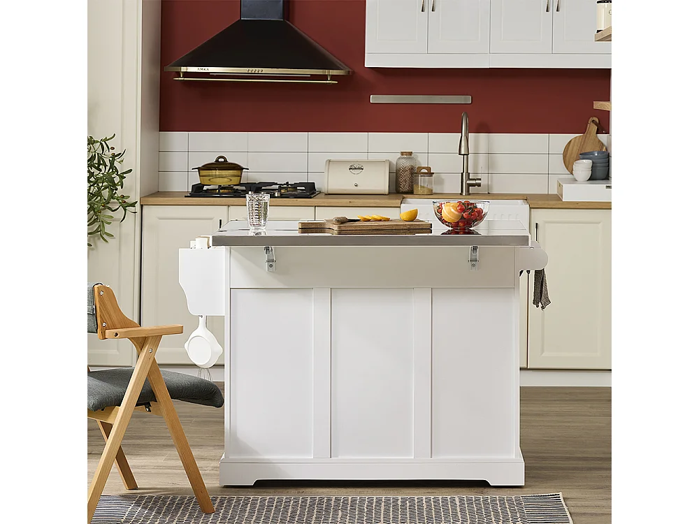 SoBuy Köksö med klappbar sida Förvaring Vit 107x71x91cm FKW128-II-ST