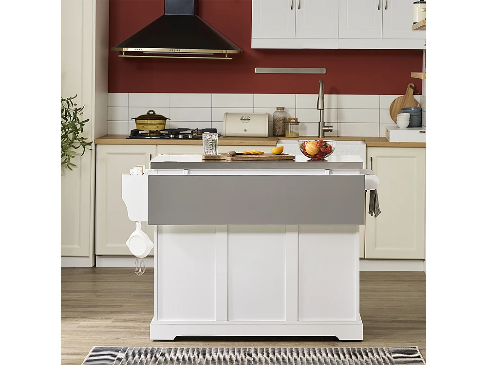 SoBuy Köksö med klappbar sida Förvaring Vit 107x71x91cm FKW128-II-ST