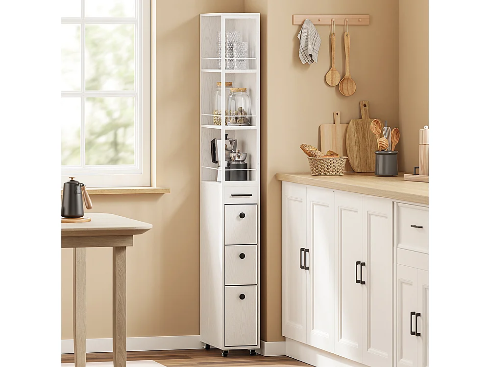 SoBuy Meuble étroit à tiroirs et étagères Blanc crème 40x20x170cm NSR13-WG