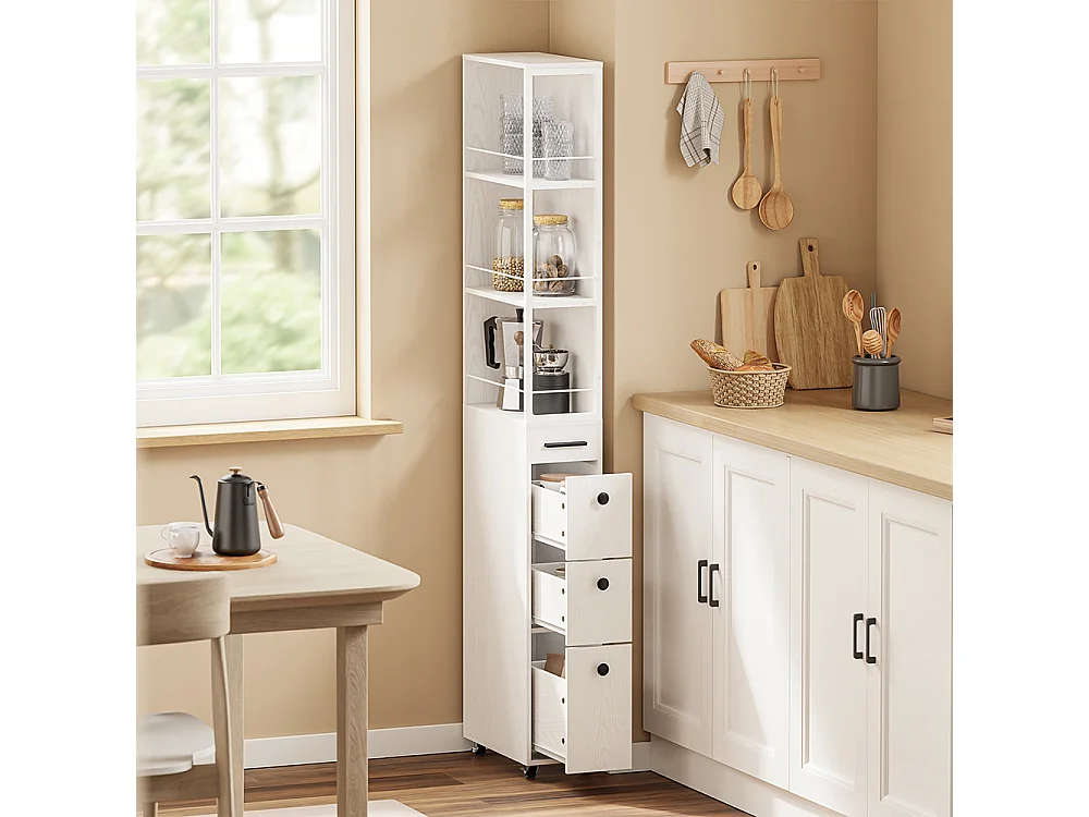SoBuy Meuble étroit à tiroirs et étagères Blanc crème 40x20x170cm NSR13-WG