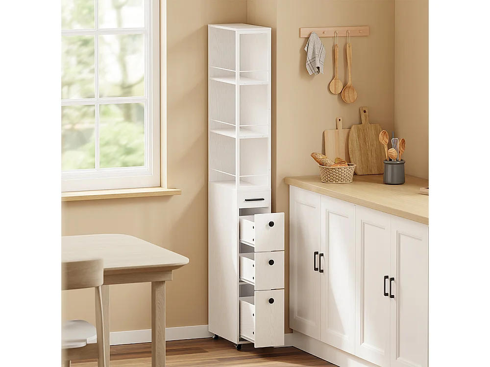 SoBuy Meuble étroit à tiroirs et étagères Blanc crème 40x20x170cm NSR13-WG