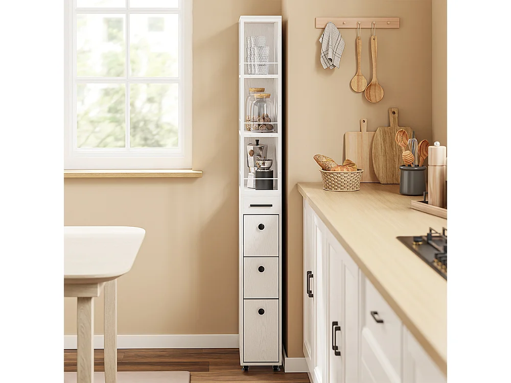 SoBuy Meuble étroit à tiroirs et étagères Blanc crème 40x20x170cm NSR13-WG