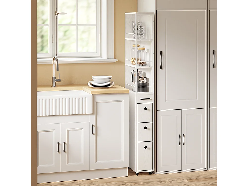SoBuy Meuble étroit à tiroirs et étagères Blanc crème 40x20x170cm NSR13-WG