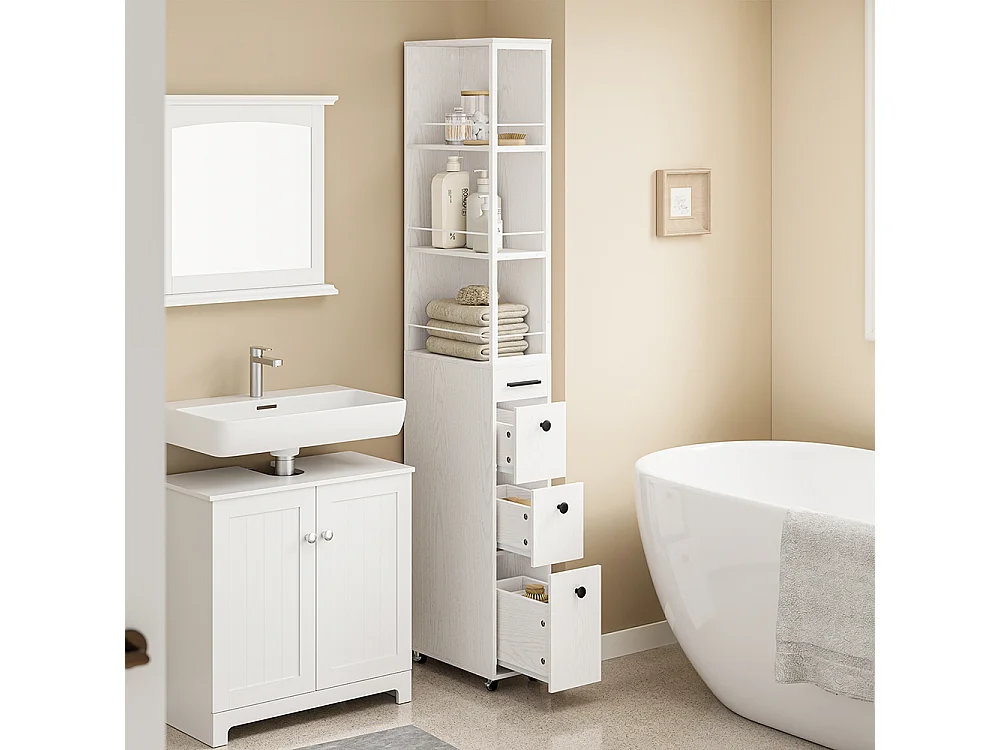 SoBuy Meuble étroit à tiroirs et étagères Blanc crème 40x20x170cm NSR13-WG