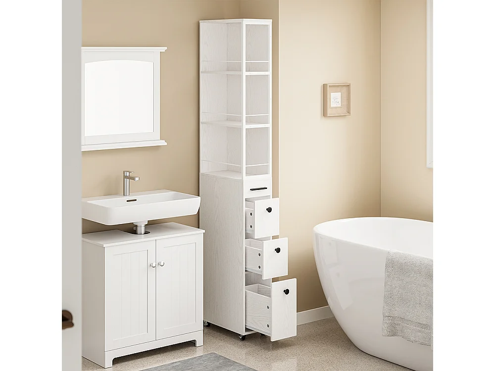 SoBuy Meuble étroit à tiroirs et étagères Blanc crème 40x20x170cm NSR13-WG