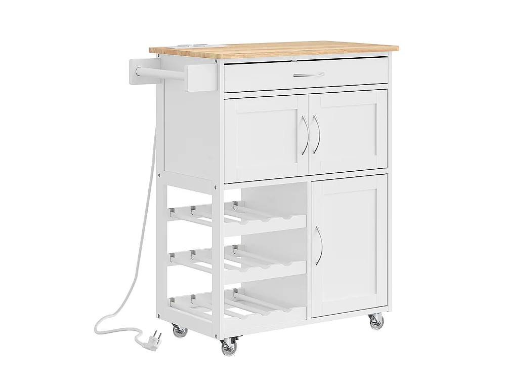 SoBuy Chariot de cuisine avec roulettes Blanc Chêne clair 75x37x87cm FKW45-E-WN
