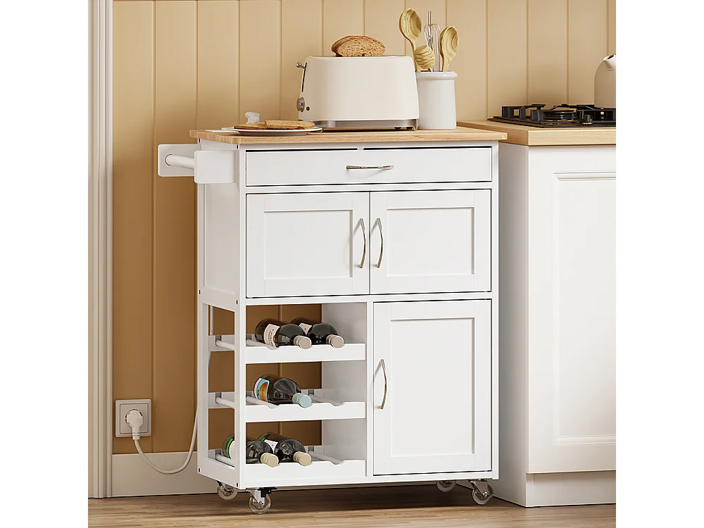 SoBuy Chariot de cuisine avec roulettes Blanc Chêne clair 75x37x87cm FKW45-E-WN