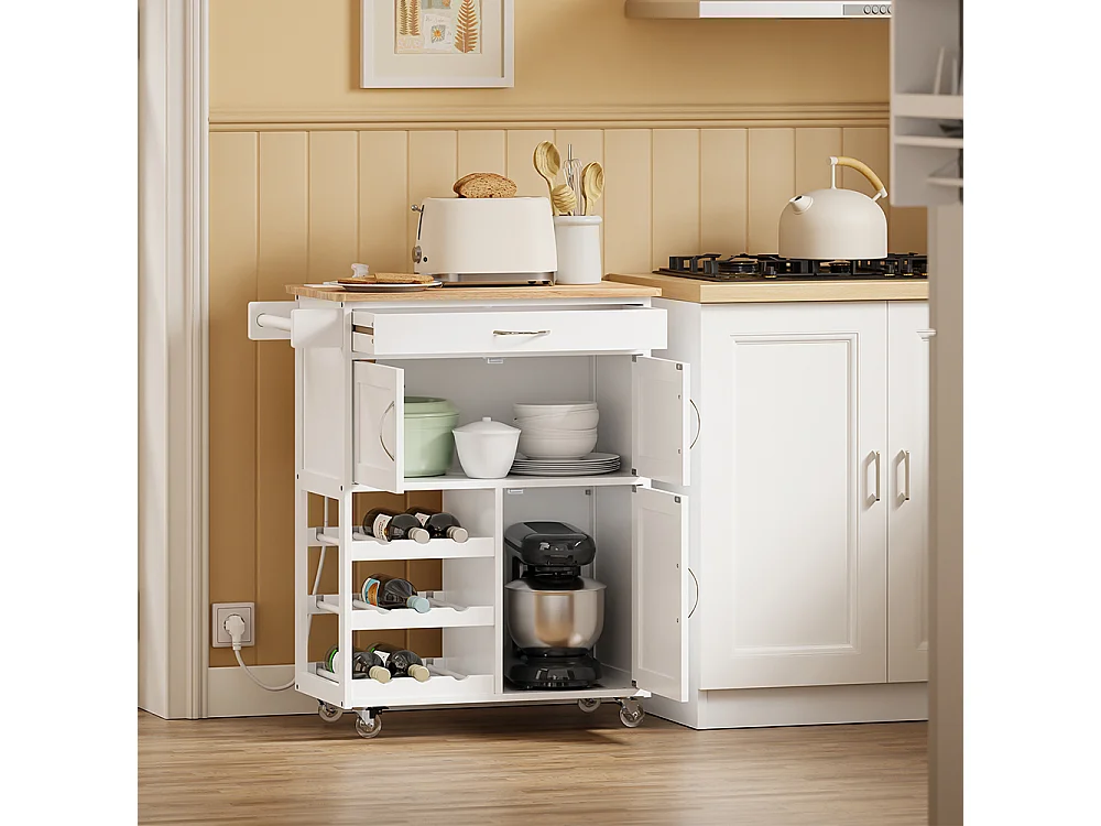 SoBuy Chariot de cuisine avec roulettes Blanc Chêne clair 75x37x87cm FKW45-E-WN