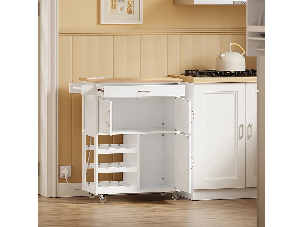SoBuy Chariot de cuisine avec roulettes Blanc Chêne clair 75x37x87cm FKW45-E-WN