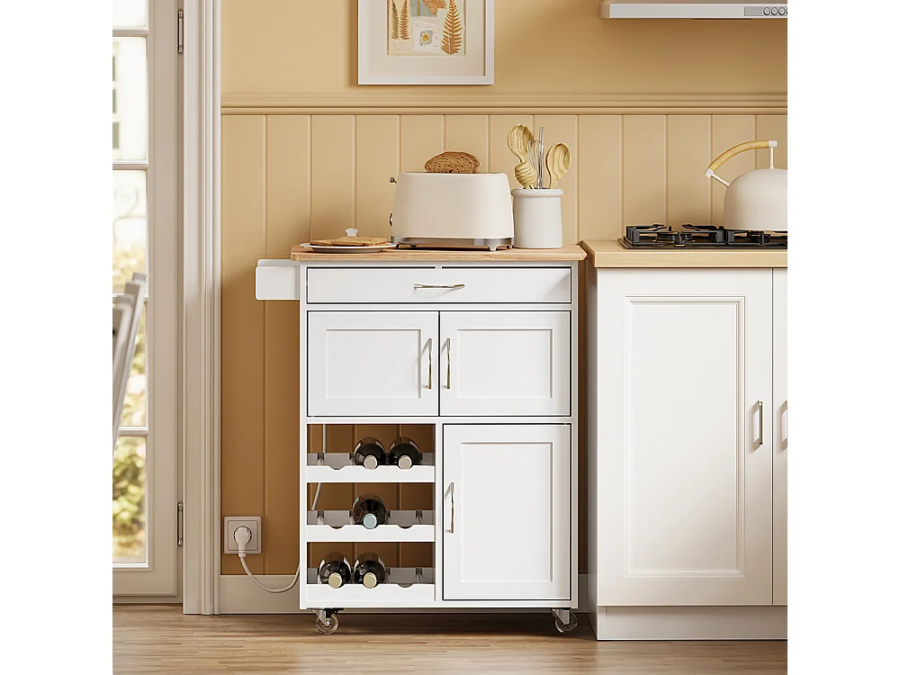 SoBuy Chariot de cuisine avec roulettes Blanc Chêne clair 75x37x87cm FKW45-E-WN