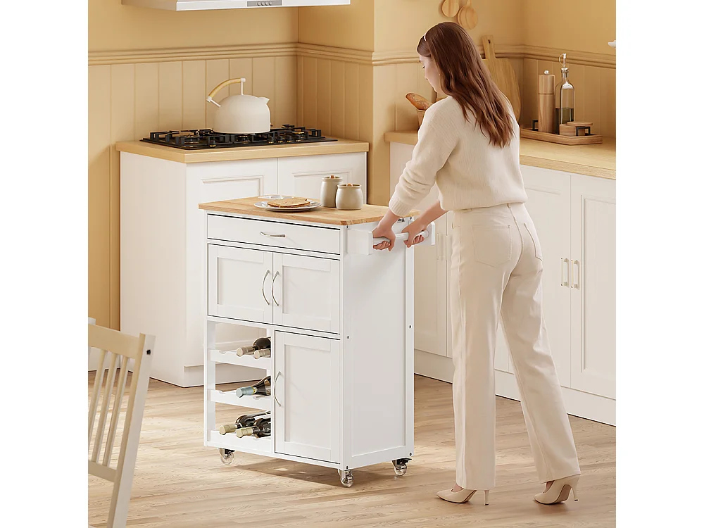 SoBuy Chariot de cuisine avec roulettes Blanc Chêne clair 75x37x87cm FKW45-E-WN