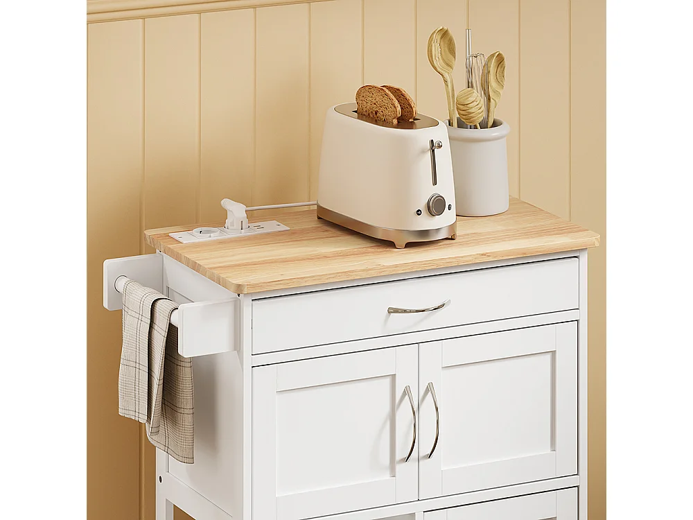 SoBuy Chariot de cuisine avec roulettes Blanc Chêne clair 75x37x87cm FKW45-E-WN