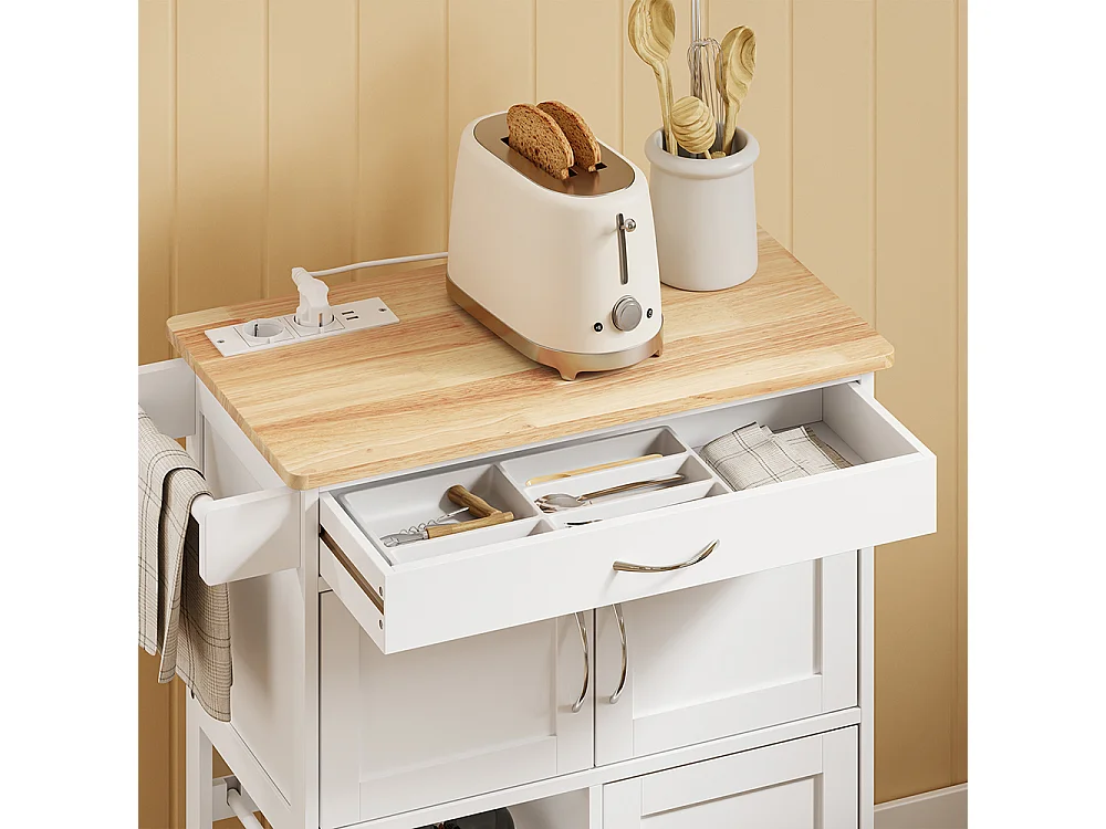 SoBuy Chariot de cuisine avec roulettes Blanc Chêne clair 75x37x87cm FKW45-E-WN