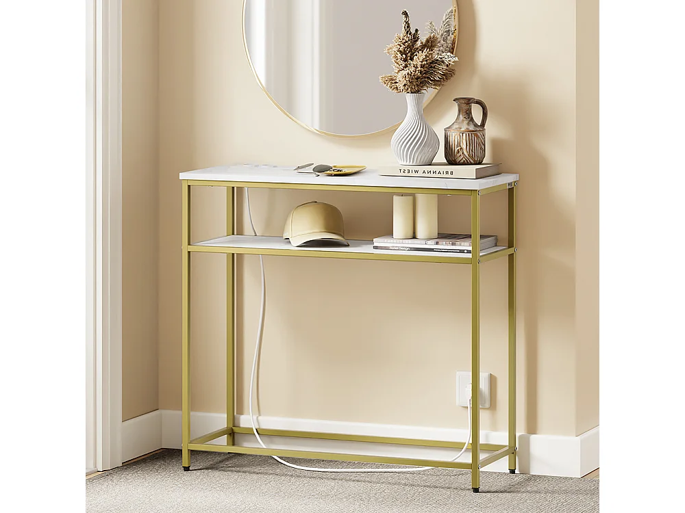 SoBuy Console d'entrée avec prise électrique Or Blanc 80x30x75cm FSB106-E-G