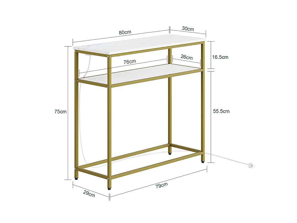 SoBuy Console d'entrée avec prise électrique Or Blanc 80x30x75cm FSB106-E-G